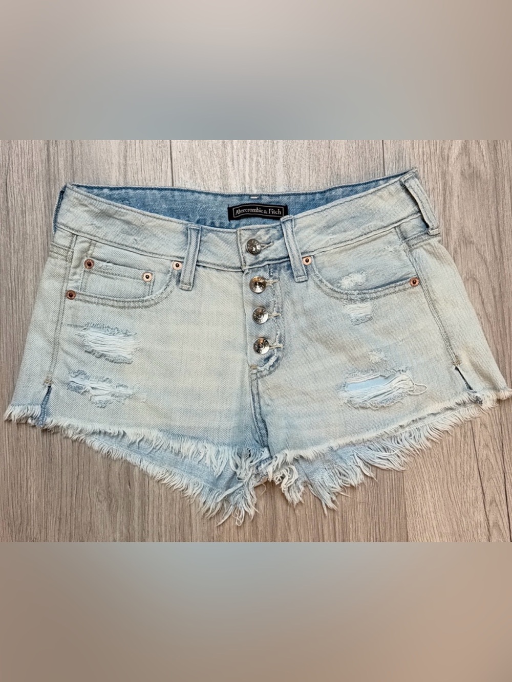 Abercrombie & Fitch Light Blue Distressed Frayed Denim Shorts
